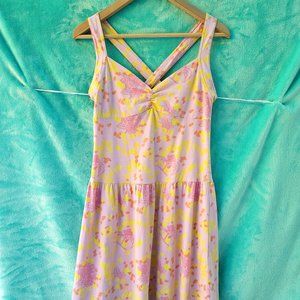 Beautiful Lux pink and yellow criss cross back mini dress size medium